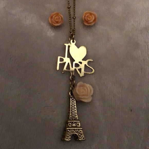 I 💗 Paris Eiffel Tower necklace and earrings set - Picture 3 of 3